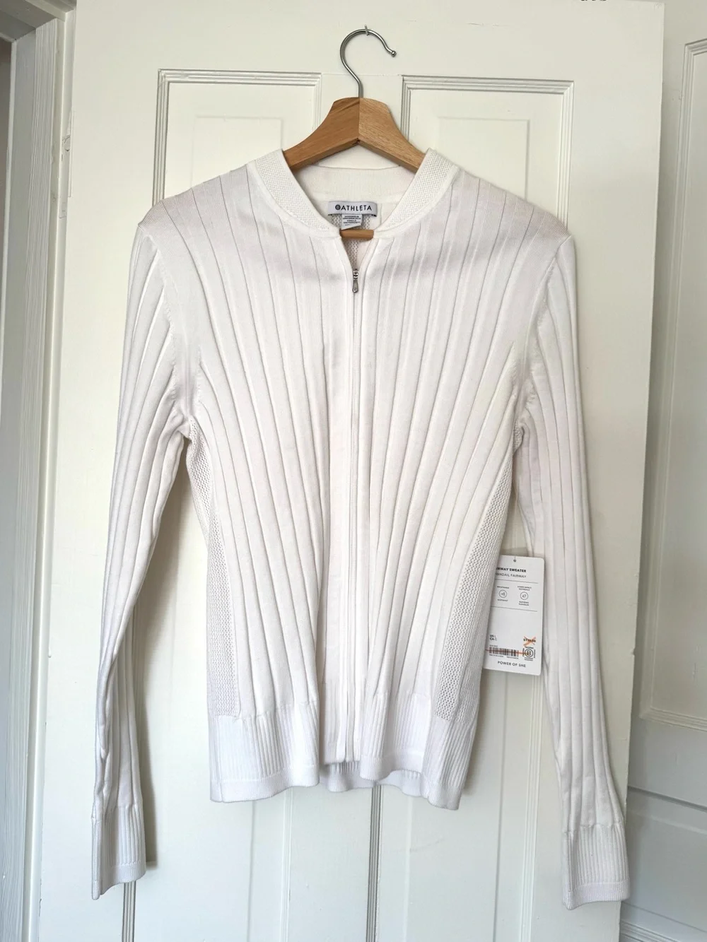 NWT Athleta White Fairway Chandail Ribbed Zip-Up Sweater, Large - Picture 2 of 11